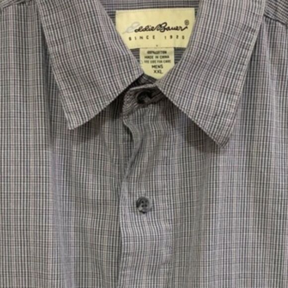 EDDIE BAUER 100% COTTON MENS XXL GRAY BUTTON UP DOUBLE CHEST POCKETS SHIRT. - Picture 12 of 12